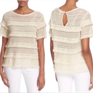 Joie Rafel Ivory Crochet Knit Boho Fringe Top Size Medium